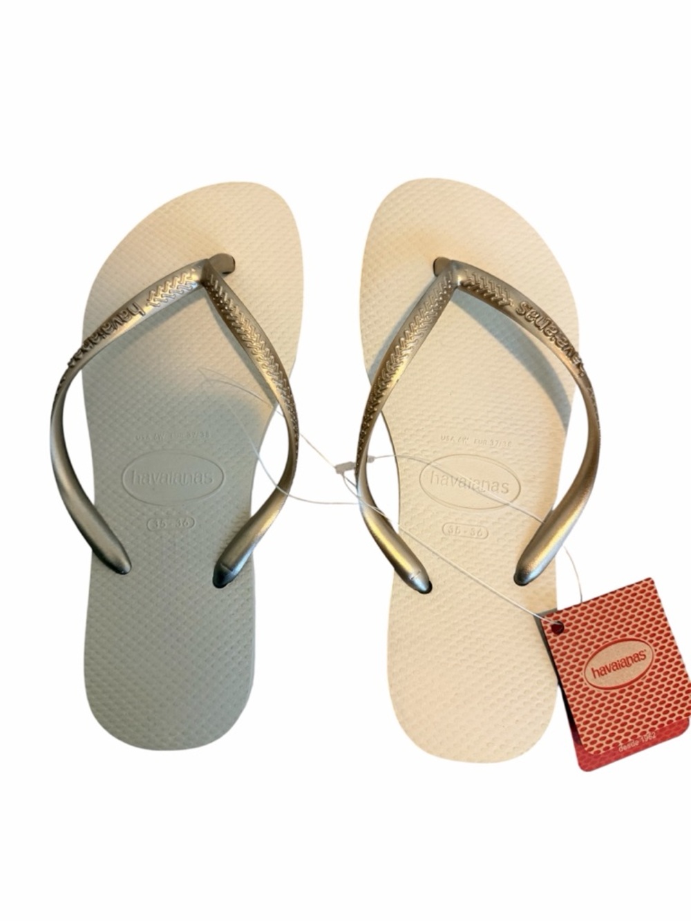 Havaianas Flip Flops in Metallic Gold and Cream size 6 NWT